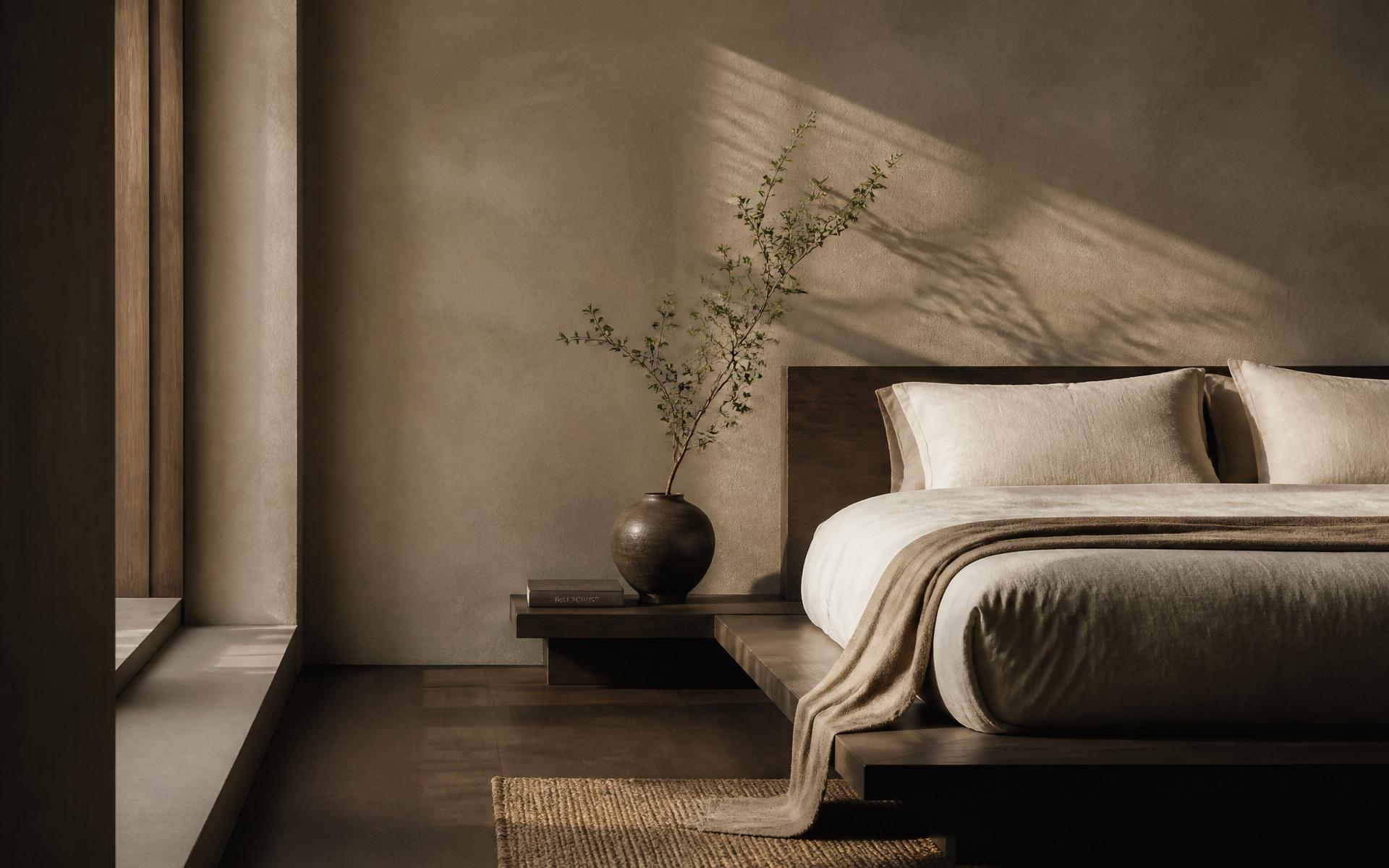 Serene bedroom scene in warm neutrals