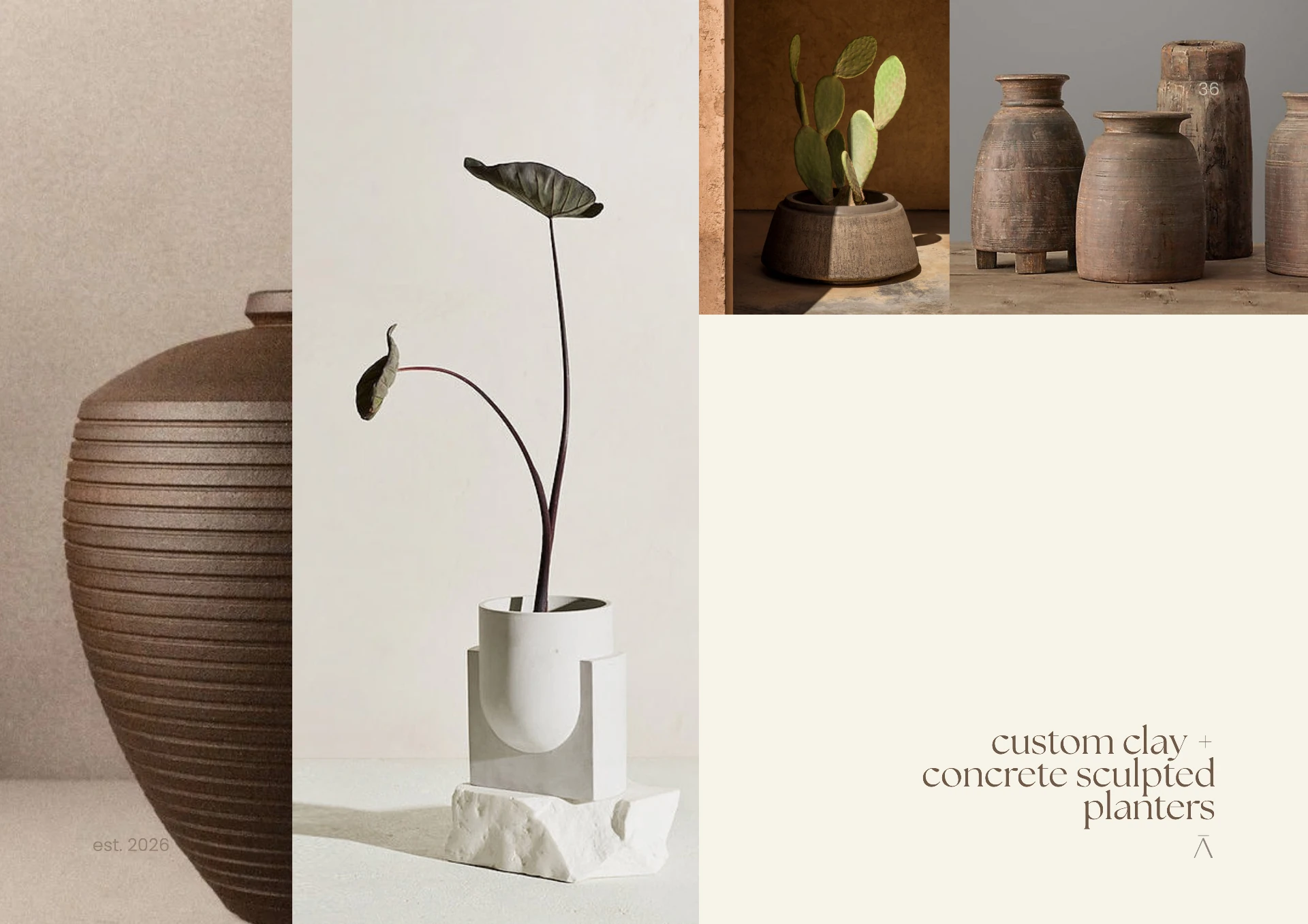 Custom clay and concrete sculpted planters